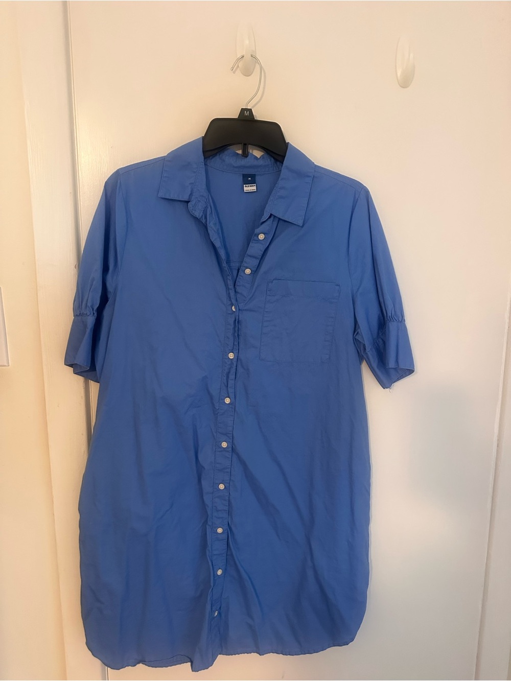 Women’s  Blue Short-Sleeve Button-Up Shirt dress